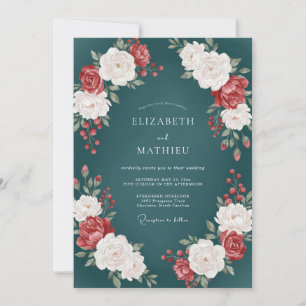 Invitation Mariage Pétale Crème de Bourgogne Foncé