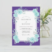 Invitation Mariage pétale cyan violet (Debout devant)