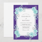 Invitation Mariage pétale cyan violet (Devant / Derrière)