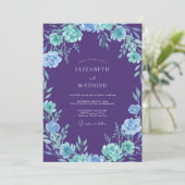 Invitation Mariage Pétale Cyan Violet Botanique (Debout devant)