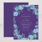 Invitation Mariage Pétale Cyan Violet Botanique (Devant / Derrière)