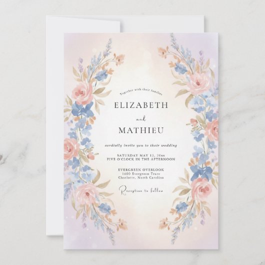Invitation Mariage Pétale d'Abricot Pervenche (Devant)