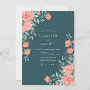 Invitation Mariage Pétale d'Abricot Pétrole