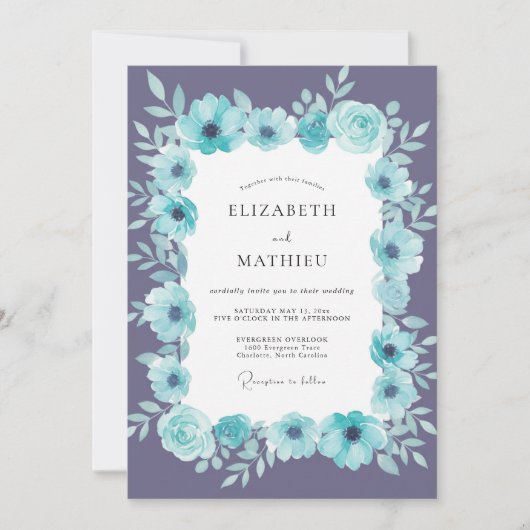 Invitation Mariage Pétale d'Améthyste Aqua (Devant)