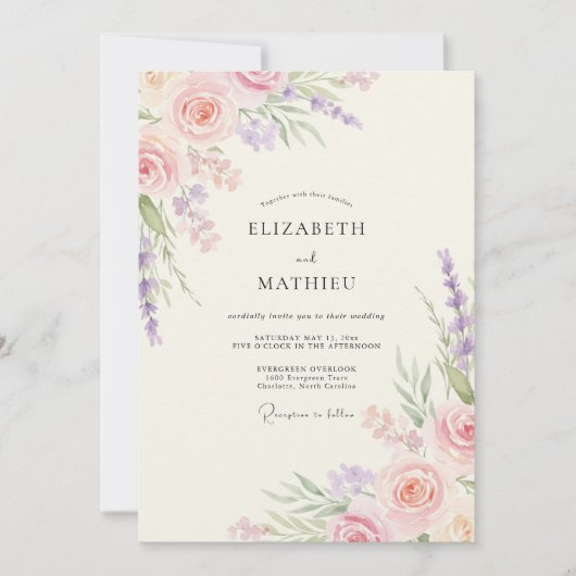 Invitation Mariage Pétale d'Améthyste Rose (Devant)