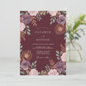 Invitation Mariage Pétale d'Améthyste Vin (Debout devant)