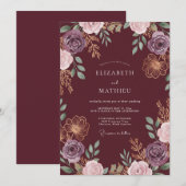 Invitation Mariage Pétale d'Améthyste Vin (Devant / Derrière)