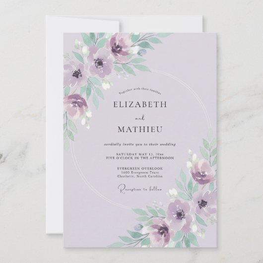Invitation Mariage Pétale d'Anémone Améthyste (Devant)