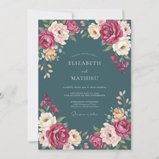 Invitation Mariage Pétale d'Ardoise Magenta (Devant)