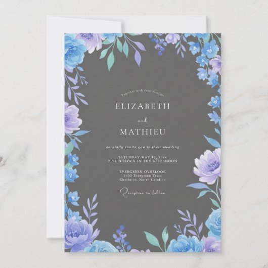 Invitation Mariage Pétale d'Ardoise Pervenche (Devant)