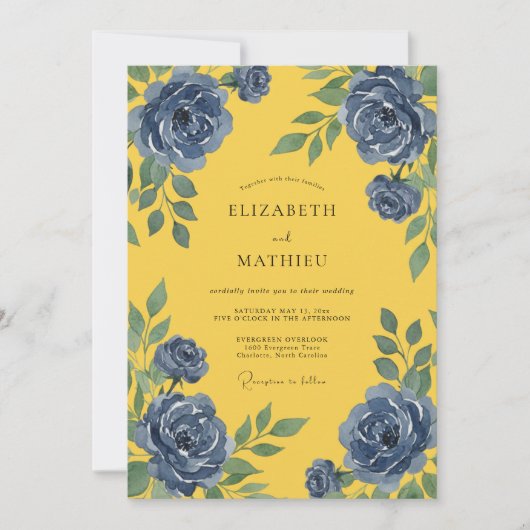 Invitation Mariage Pétale de Bleuet Moutarde (Devant)