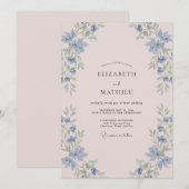 Invitation Mariage Pétale de Blush Doux Bleuet (Devant / Derrière)