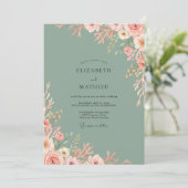 Invitation Mariage Pétale de Celadon Rosé (Debout devant)