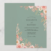 Invitation Mariage Pétale de Celadon Rosé (Devant / Derrière)