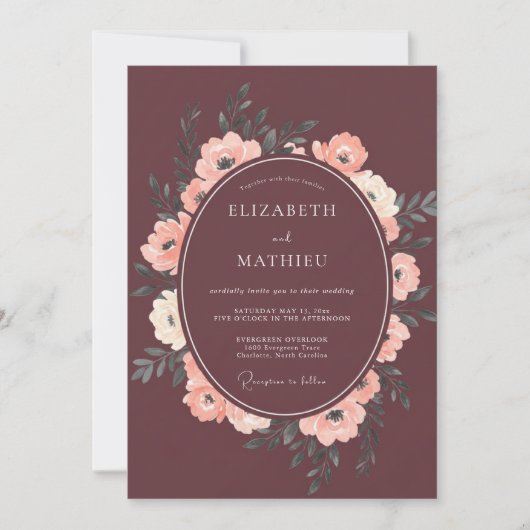 Invitation Mariage pétale de champagne bordeaux (Devant)