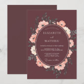 Invitation Mariage pétale de champagne bordeaux (Devant / Derrière)