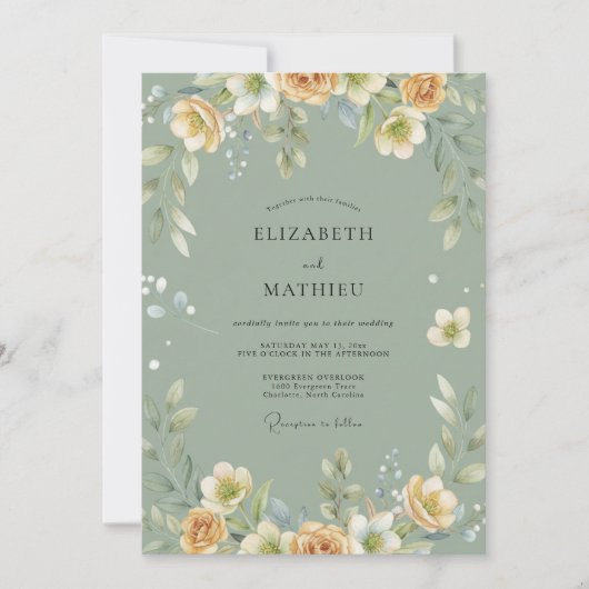 Invitation Mariage Pétale de Champagne Celadon (Devant)