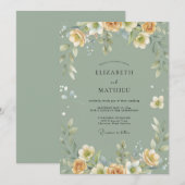 Invitation Mariage Pétale de Champagne Celadon (Devant / Derrière)