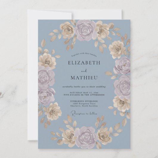 Invitation Mariage Pétale de Champagne Douce Pervenche (Devant)