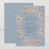 Invitation Mariage Pétale de Champagne Douce Pervenche (Devant / Derrière)