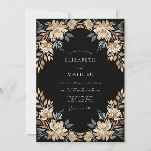 Invitation Mariage pétale de champagne noir (Devant)