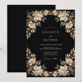 Invitation Mariage pétale de champagne noir (Devant / Derrière)