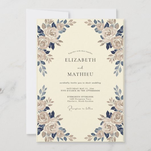 Invitation Mariage pétale de champagne saphir (Devant)