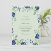 Invitation Mariage Petale de Cobalt Menthe (Debout devant)