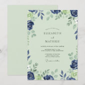 Invitation Mariage Petale de Cobalt Menthe (Devant / Derrière)