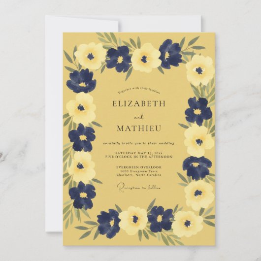 Invitation Mariage Pétale de Cobalt Moutarde (Devant)