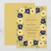Invitation Mariage Pétale de Cobalt Moutarde (Devant / Derrière)