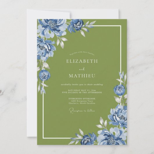 Invitation Mariage Pétale de Cobalt Olive (Devant)