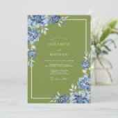 Invitation Mariage Pétale de Cobalt Olive (Debout devant)
