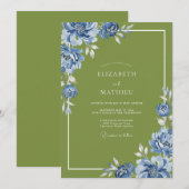 Invitation Mariage Pétale de Cobalt Olive (Devant / Derrière)