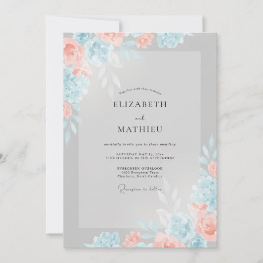 Invitation Mariage Petale de Corail Argenté (Devant)