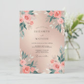 Invitation Mariage pétale de corail Champagne (Debout devant)