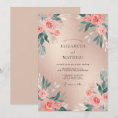 Invitation Mariage pétale de corail Champagne (Devant / Derrière)
