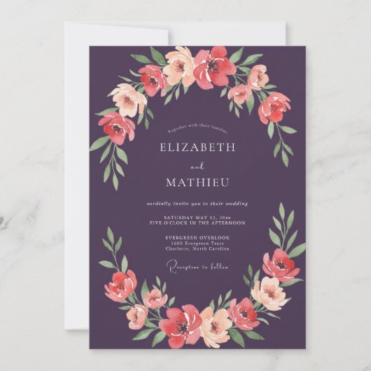 Invitation Mariage Pétale de Corail Prune (Devant)