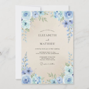 Invitation Mariage Pétale de Crème Antique Pervenche