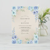 Invitation Mariage Pétale de Crème Antique Pervenche (Debout devant)