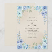 Invitation Mariage Pétale de Crème Antique Pervenche (Devant / Derrière)