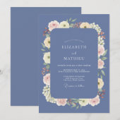 Invitation Mariage Pétale de Crème d'Ivoire Pervenche (Devant / Derrière)