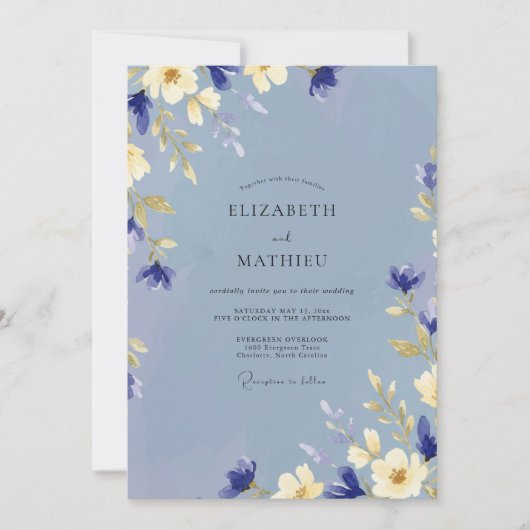 Invitation Mariage Pétale de Crème Douce Pervenche (Devant)