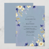 Invitation Mariage Pétale de Crème Douce Pervenche (Devant / Derrière)