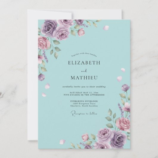 Invitation Mariage Pétale de Lilas Aqua (Devant)