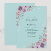 Invitation Mariage Pétale de Lilas Aqua (Devant / Derrière)