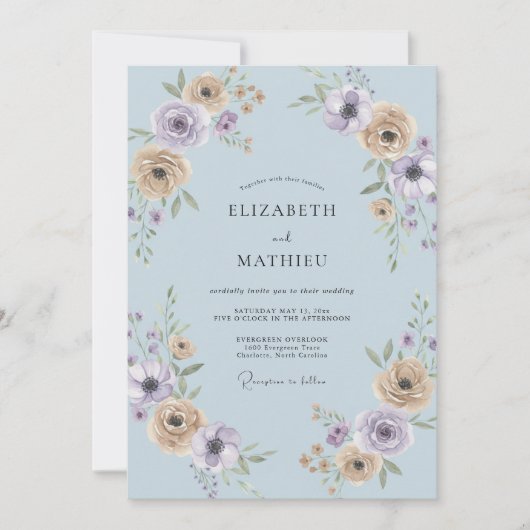 Invitation Mariage Pétale de Lilas Champagne Doux (Devant)