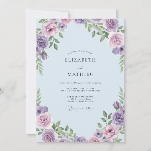 Invitation Mariage Pétale de Lilas Ciel (Devant)