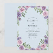 Invitation Mariage Pétale de Lilas Ciel (Devant / Derrière)