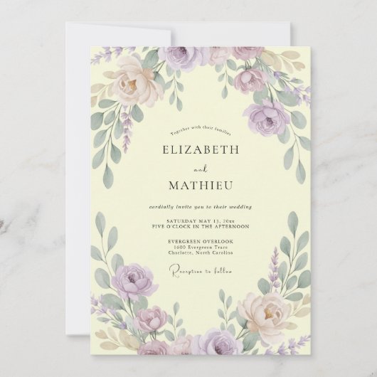 Invitation Mariage Pétale de Lilas Douce Jaune Pâle (Devant)